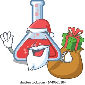 Santa with gift erlenmeyer flask in cartoon lab room