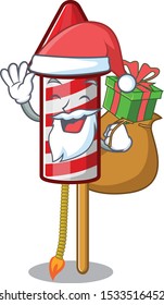 Santa with gift fireworks rocket on in the cartoon