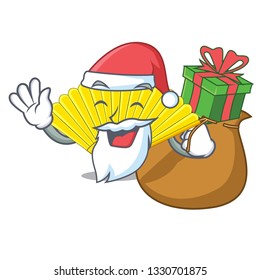Santa with gift folding fan isolated with the cartoon