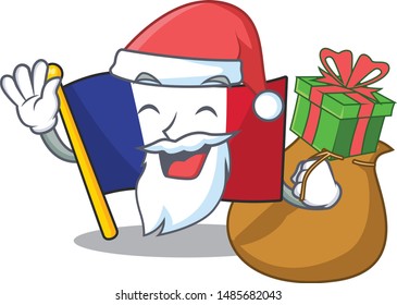 Santa with gift french flag folded in cartoon drawer