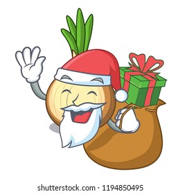 Santa with gift fresh yellow onion isolated on mascot