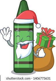 Santa with gift green crayons in the cartoon gutters