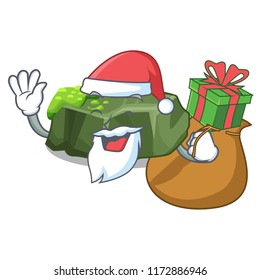 Santa with gift green rock moss isolated on cartoon