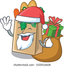 Santa with gift grocery bag stored in cartoon drawer