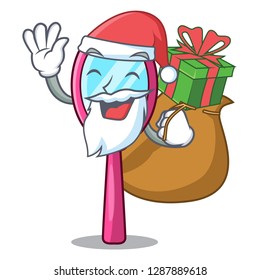 Santa with gift handheld mirror at the cartoon table