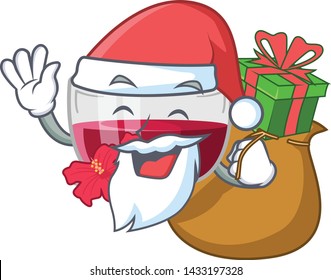Santa with gift hibiscus tea in a cartoon bottle