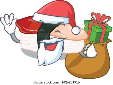 Santa with gift hokkigai sushi is served cartoon table