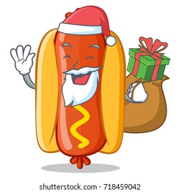 Santa With Gift Hot Dog Cartoon Character