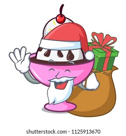 Santa with gift ice cream sundae mascot cartoon