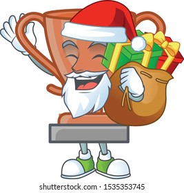 Santa with gift icon bronze trophy in the cartoon