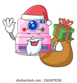 Santa with gift instant camera isolated on a mascot