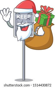 Santa with gift keep right on side road character