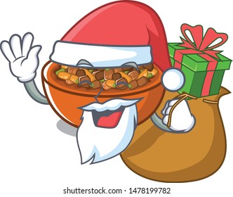 Santa with gift kung pao chicken in a cartoon