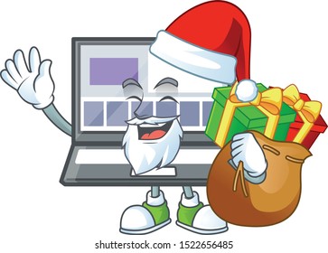 Santa with gift laptop cartoon character isolated the mascot.