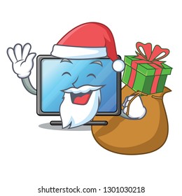 Santa with gift lcd tv isolated with the character