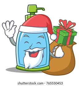 Santa with gift liquid soap character cartoon