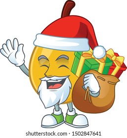 Santa with gift loquat tropical fruit in cartoon mascot style