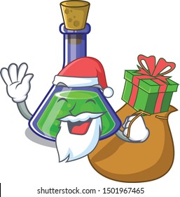 Santa with gift magic potion on the cartoon table