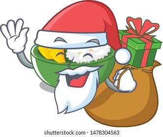 Santa with gift mango sticky rice with a mascot