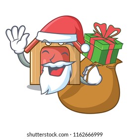 Santa with gift mascot dog house of wood home