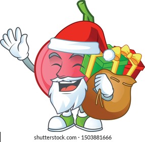 Santa with gift mascot lovi lovi fruit on white background