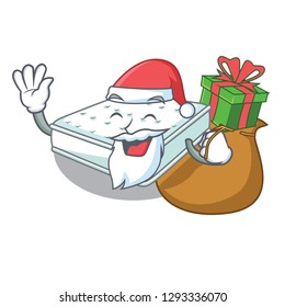Santa with gift mattress in cartoon on the shape