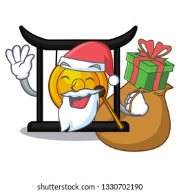 Santa with gift minuatur golden gong in cartoon shape