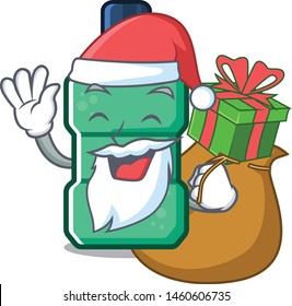 Santa with gift mouthwash above the a sink mascot