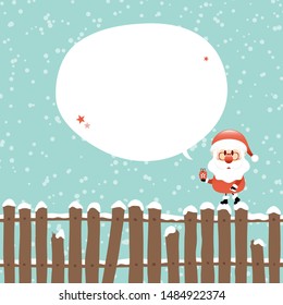 Santa With Gift On Fence Speech Bubble Turquoise