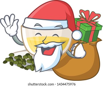 Santa with gift oolong tea above wood tables cartoon