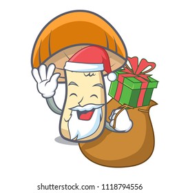 Santa with gift orange cap boletus mushroom mascot cartoon