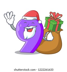 Santa with gift paper cut number Nine letter mascot
