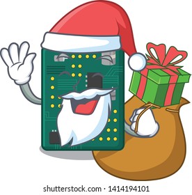 Santa with gift PCB circuit board in the cartoon