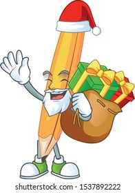 Santa with gift pencil isolated on a white background.