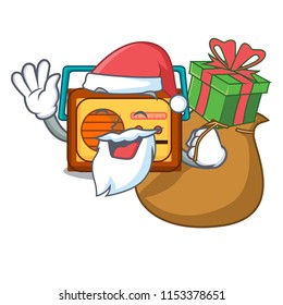 Santa with gift radio mascot cartoon style