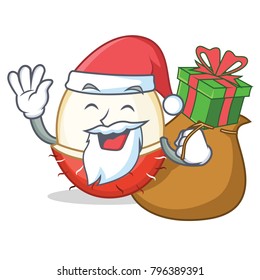 Santa with gift rambutan mascot cartoon style