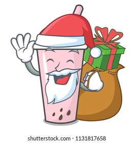 Santa with gift raspberry bubble tea character cartoon