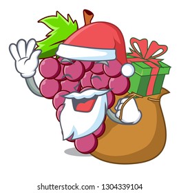 Santa with gift red grapes fruit in cartoon basket