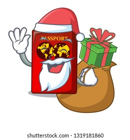 Santa with gift red passport isolated on with cartoon