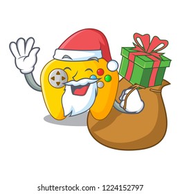 Santa with gift retro computer game control on mascot