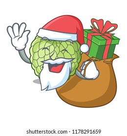 Santa with gift ripe sugar apple fruit on mascot