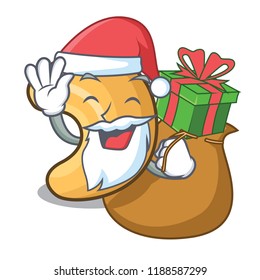 Santa with gift roasted cashew nuts isolated on mascot