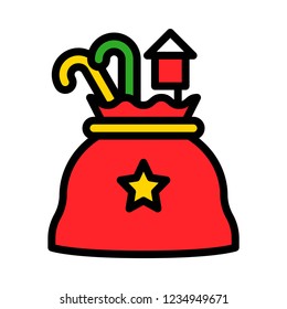 Santa gift sack winter Xmas filed editable outline icon.