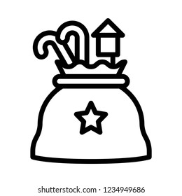 Santa gift sack winter Xmas editable outline icon.
