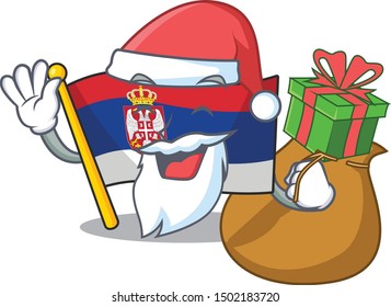 Santa with gift Serbian flags stored in cartoon drawer
