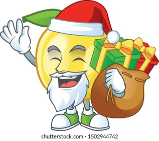 Santa with gift shape golden apple fruits for character mascot