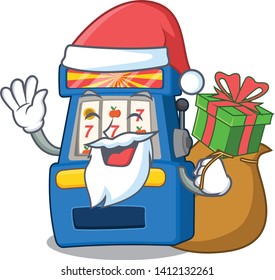 Santa with gift slot machine attached to cartoon wall