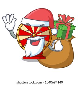 Santa with gift spinning wheel attached the cartoon wall
