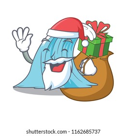Santa with gift splash surf wave cartoon
