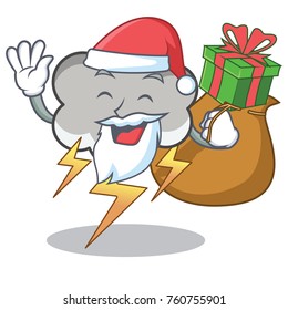 Santa with gift thunder cloud character cartoon